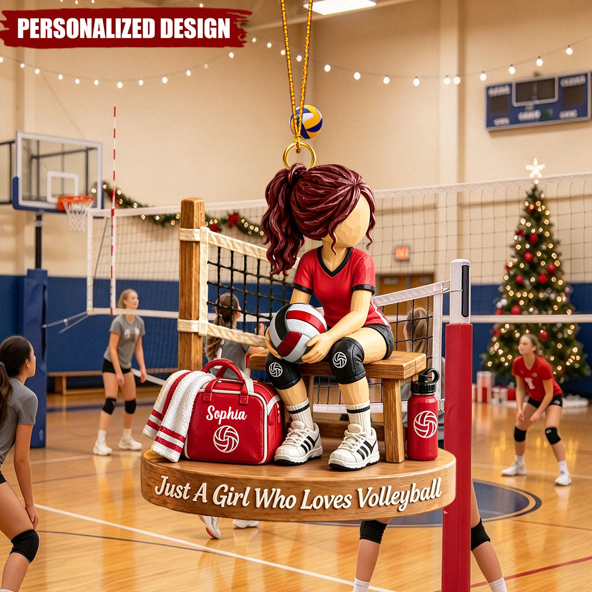 Personalized Volleyball Girl Christmas Ornament - Custom Name Acrylic Christmas Tree Decor