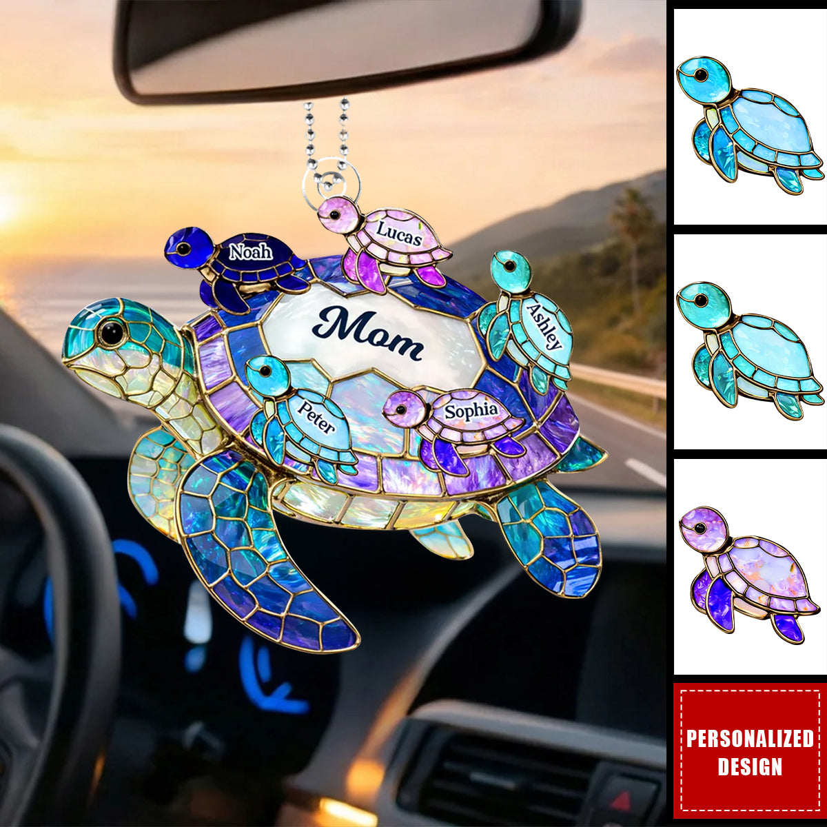Personalized Sea Turtle Mom Car Ornament - Mother's Day Gift for Her
