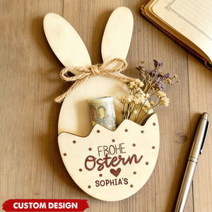 Personalized Wooden Easter Bunny Money Holder – Custom Frohe Ostern Gift