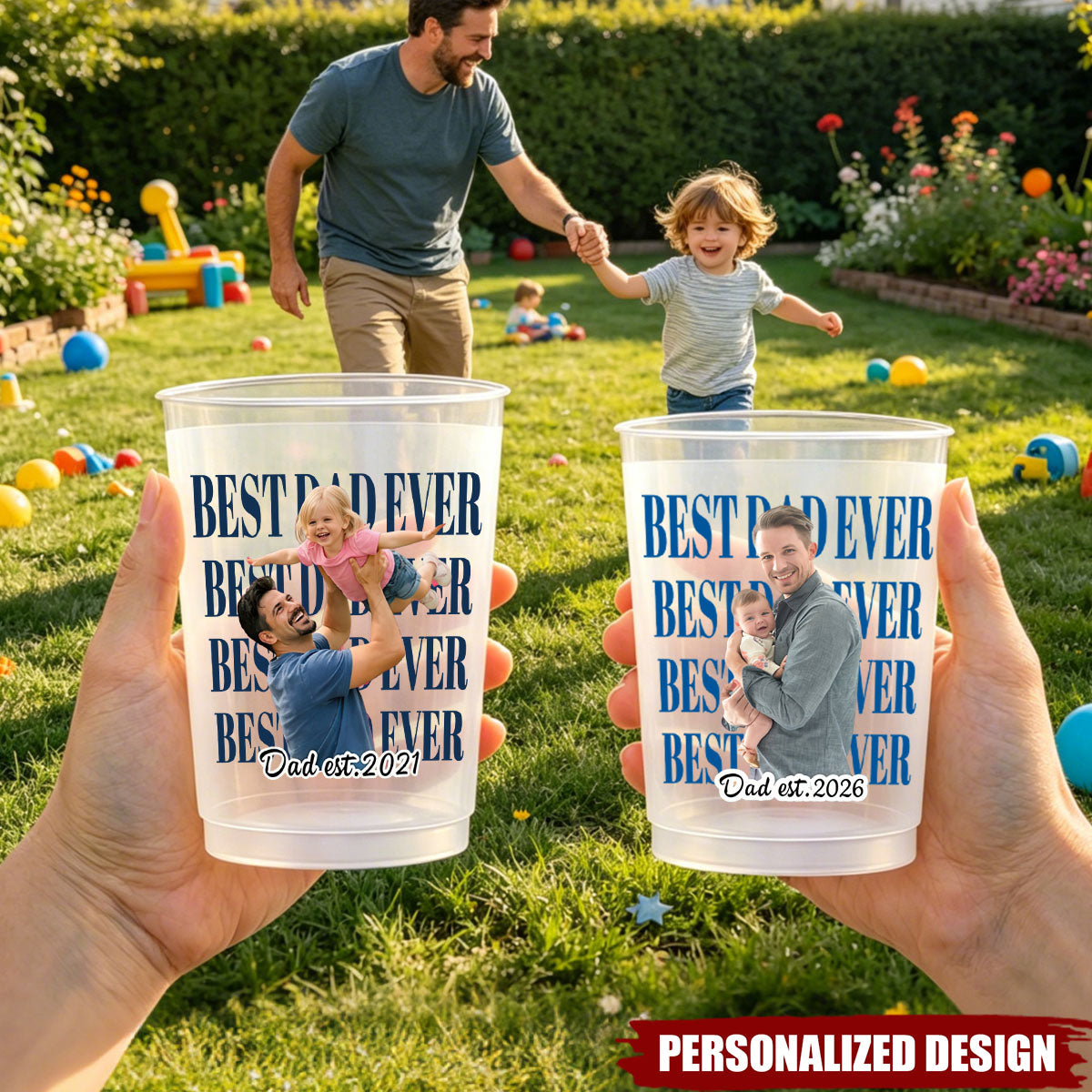 Personalized Father’s Day Party Cups, Custom Family Photo Reusable Drinking Cups for Dad