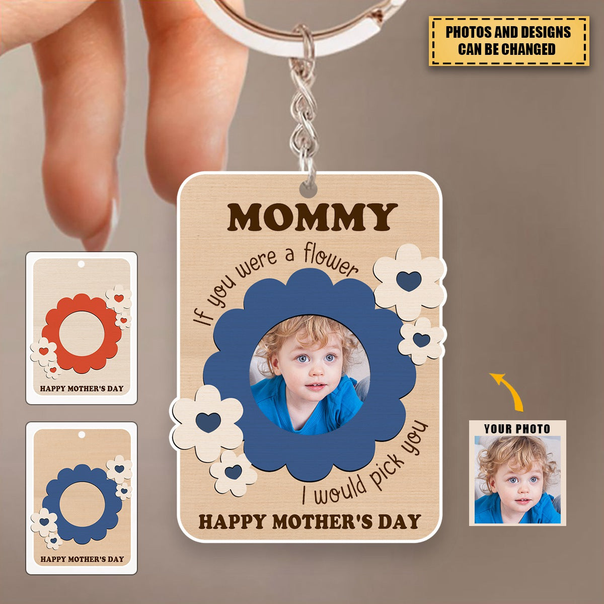 Custom Kid Photo With Flower Frame Gift For Mother's Day - Personalized Acrylic Keychain
