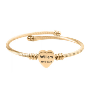 Personalized Memorial Heart Bracelet - Custom Name & Date Remembrance Cuff