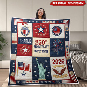 Personalized US 250th Anniversary Blanket -  Custom Name USA Independence Gift