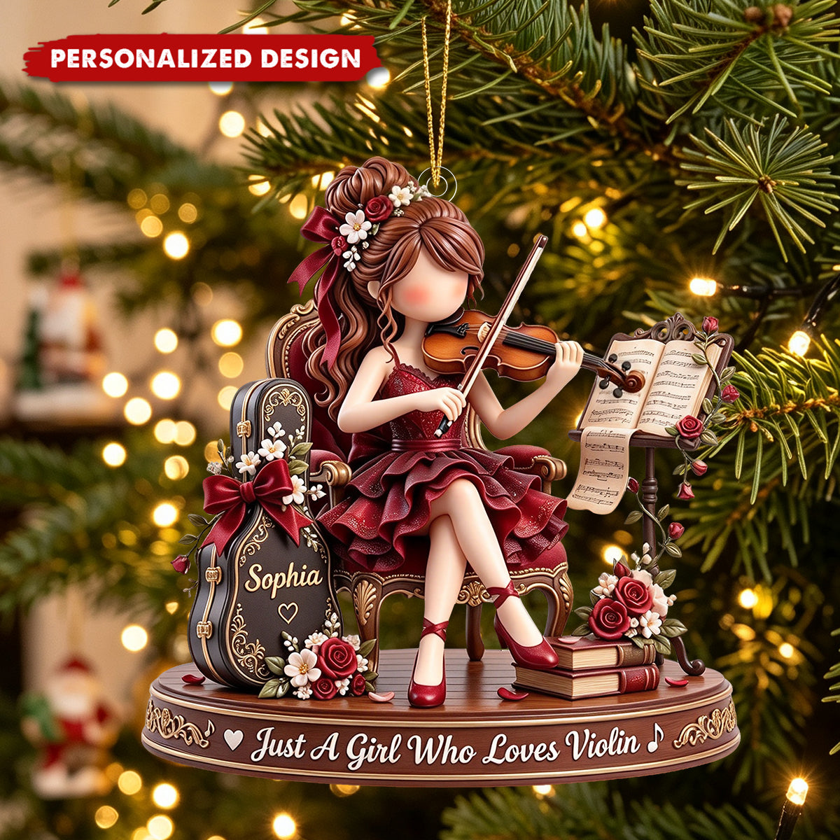 Vintage Violin Girl Custom Acrylic Ornament, Classical Music Themed Gift