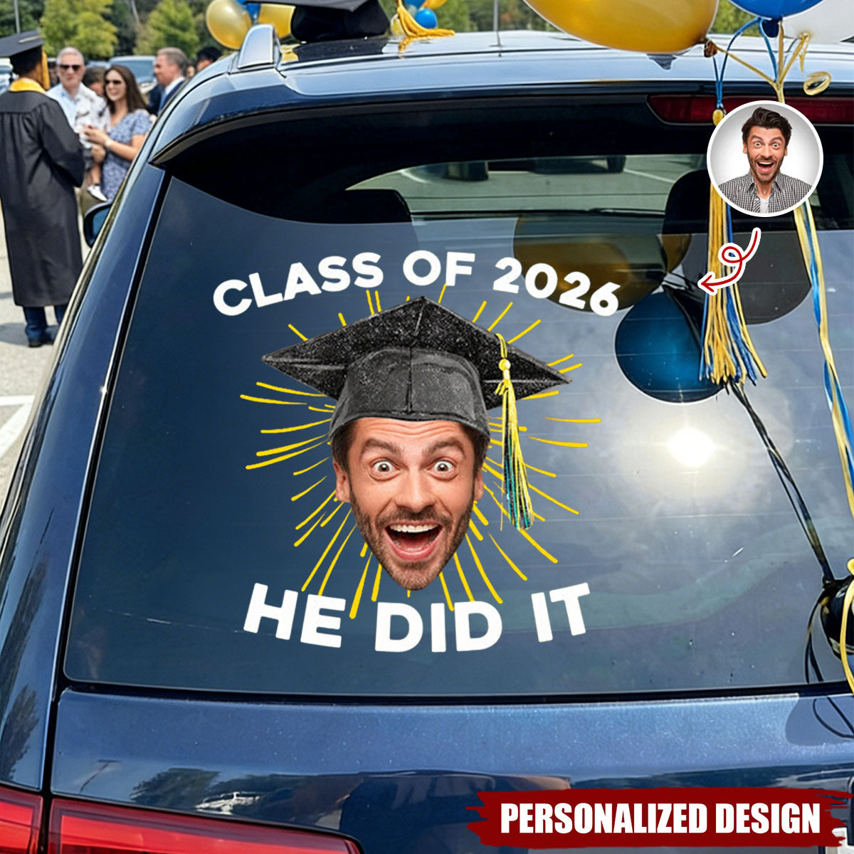 Personalized Funny Face Graduation Decal - 2026 Graduation Gift for Him/Her