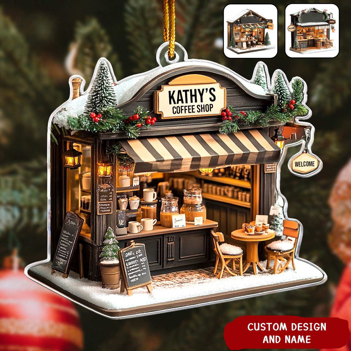 Personalized Coffee Shop,Coffee Bar, Coffee Store Christmas Ornament-2024 New Release
