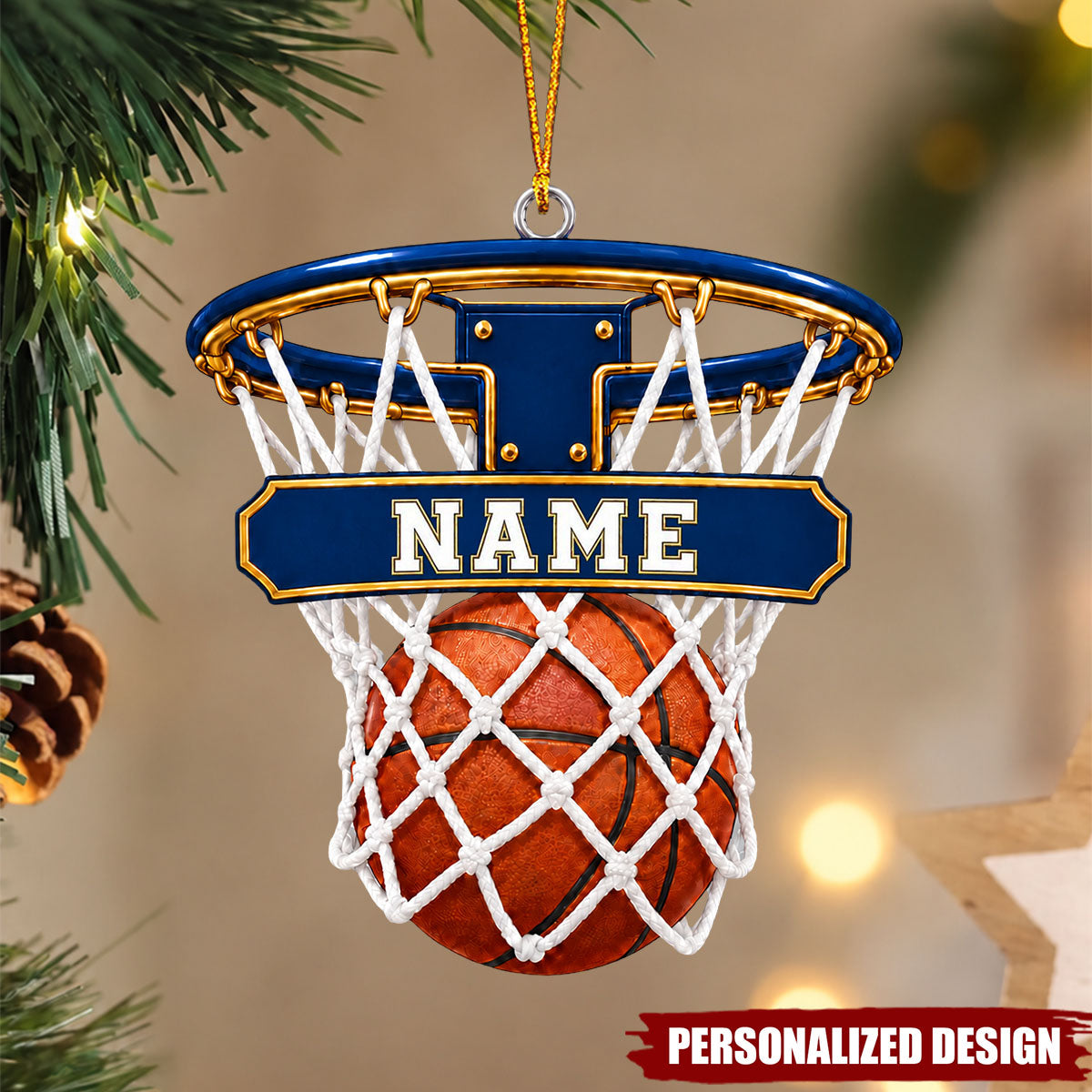 Personalized Basketball Hoop Acrylic Christmas Ornament - Custom Name Basketball Player Gift