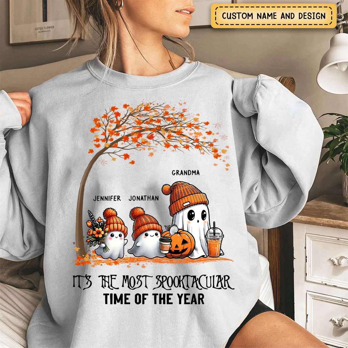 It's The Most Spooktacular Time Of The Year Grandma/Mom Spooky Ghost Personalized Shirt, Fall Halloween Sweater