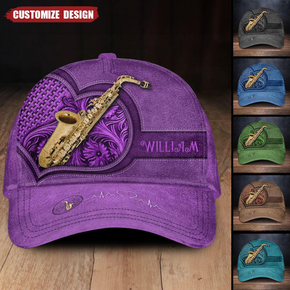 Brown Heart Personalized Saxophone Classic Cap