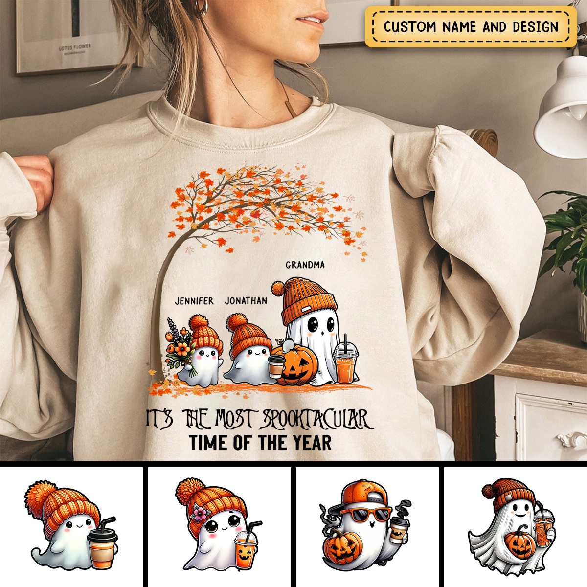 It's The Most Spooktacular Time Of The Year Grandma/Mom Spooky Ghost Personalized Shirt, Fall Halloween Sweater