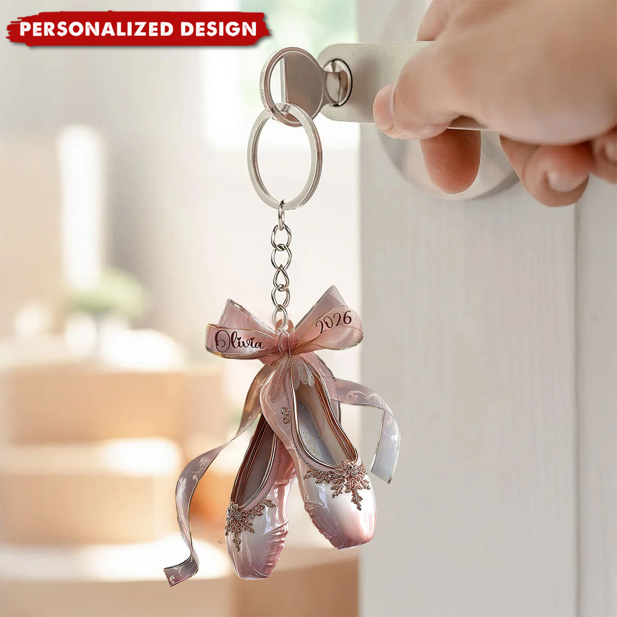 Personalized Ballet Shoe Keychain – Custom Name & Year Dancer Gift