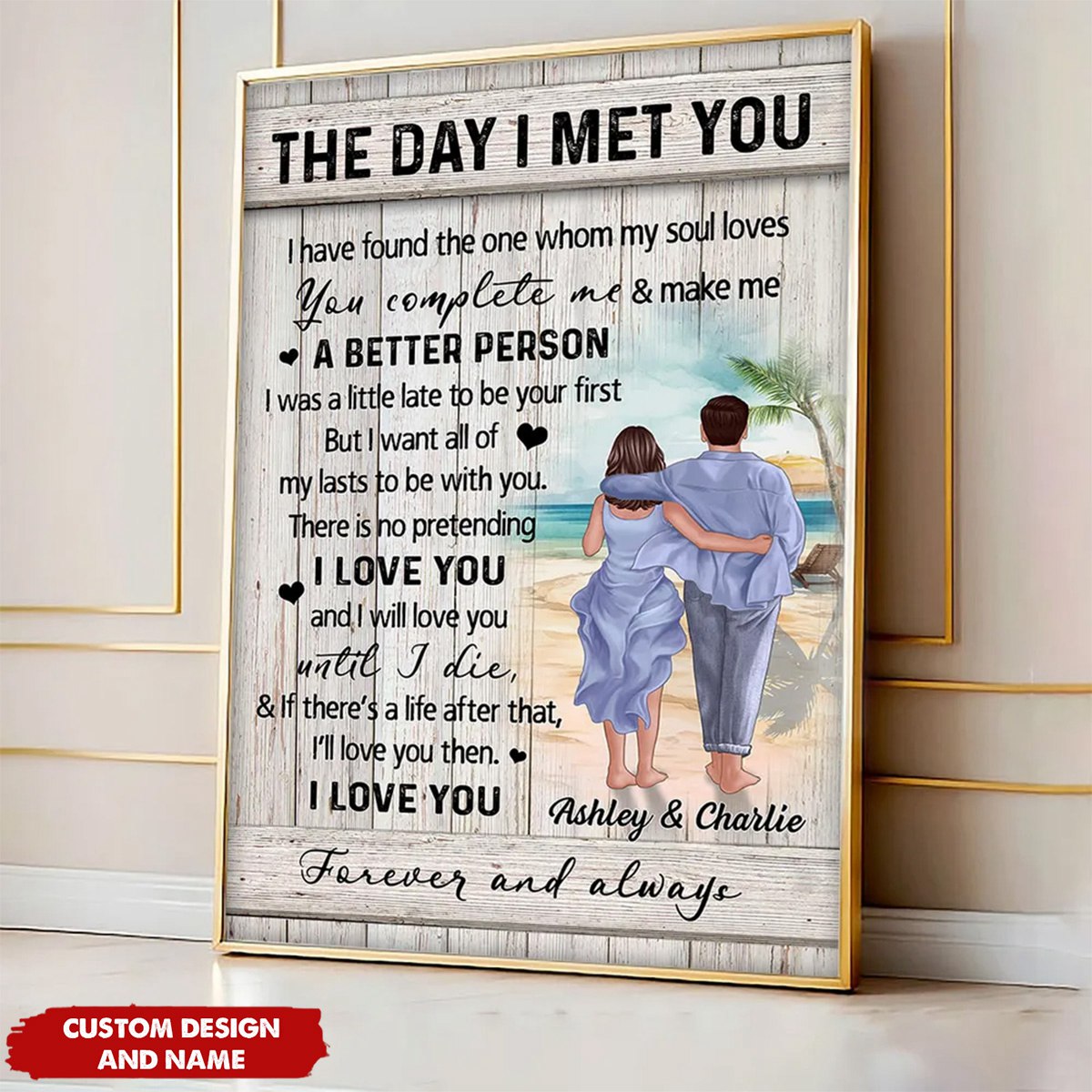 Personalized Couple Walking On The Beach Poster, Heartfelt Gift For Couple
