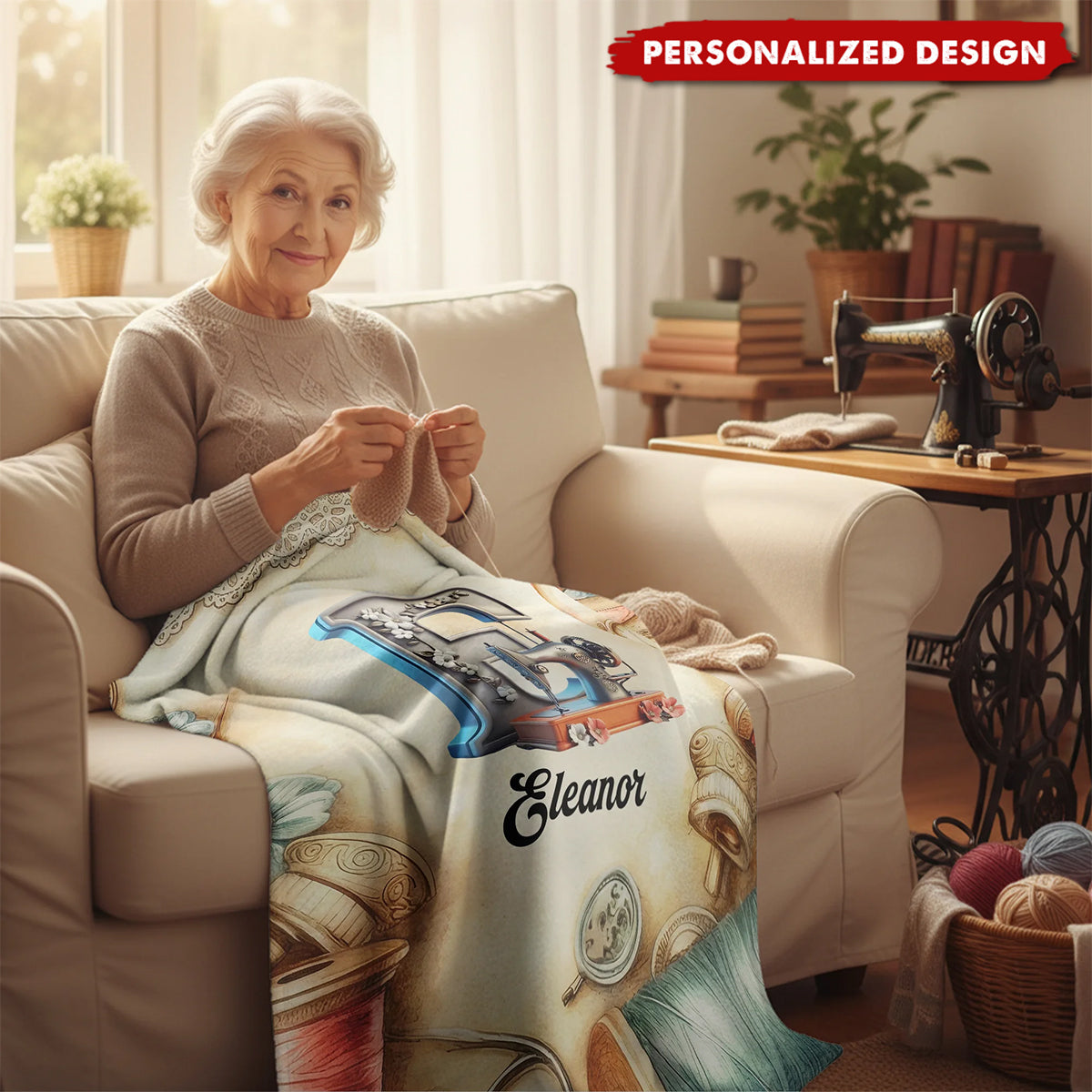 Personalized Sewing Machine Blanket - Custom Name Gift for Sewing Lovers