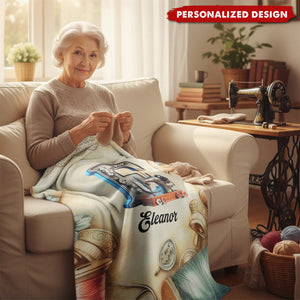 Personalized Sewing Machine Blanket - Custom Name Gift for Sewing Lovers