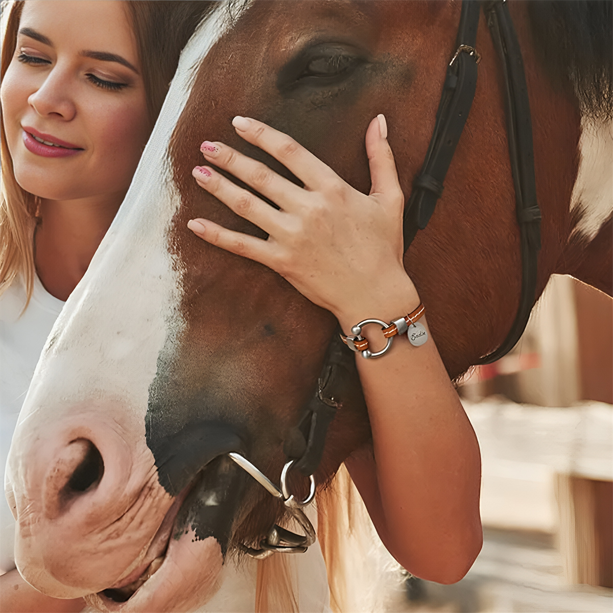 Personalized Equestrian Horsebit Leather Magnetic Bracelet with Name