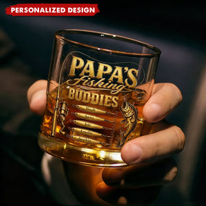 Personalized “ Fishing Buddies” Whiskey Glass - Custom Names Fishing Keepsake