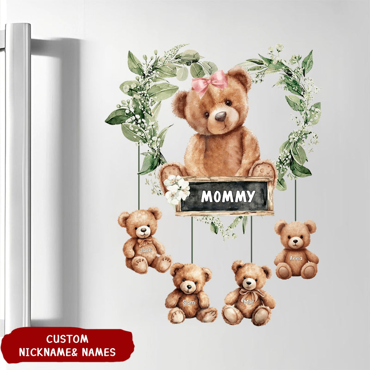 Grandma/ mama Bear Heart Wreath Personalized Decal