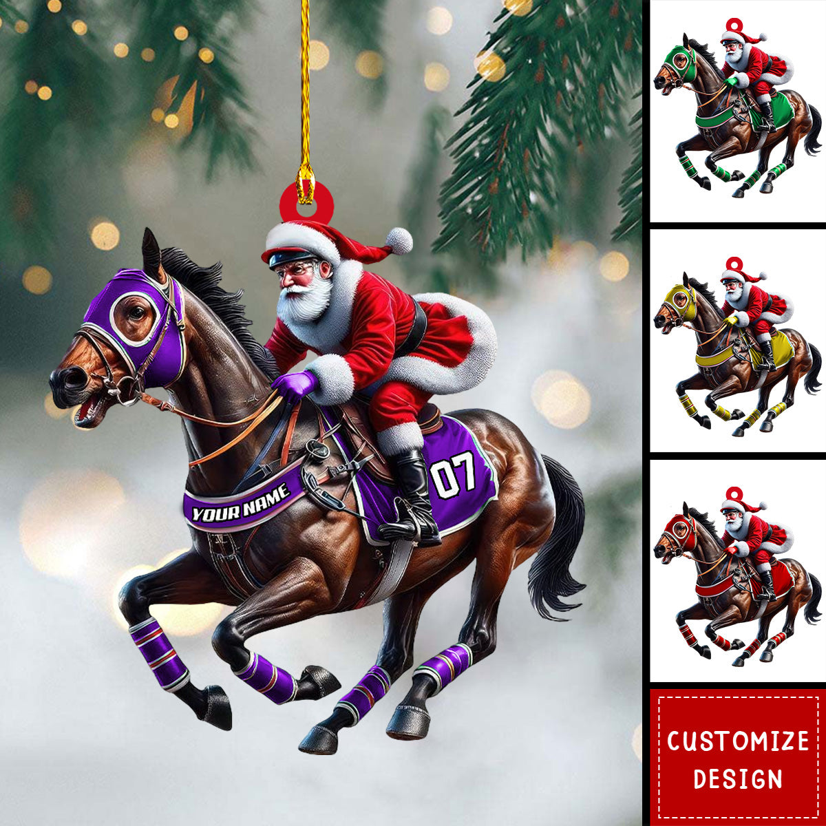 Personalized Horse Racing Santa Ornament - Gift For Equestrian Fans - 2024 New Release