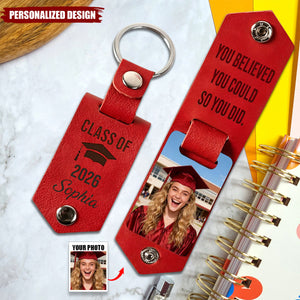 Personalized Leather Photo Keychain, Class of 2026 Graduation Gift