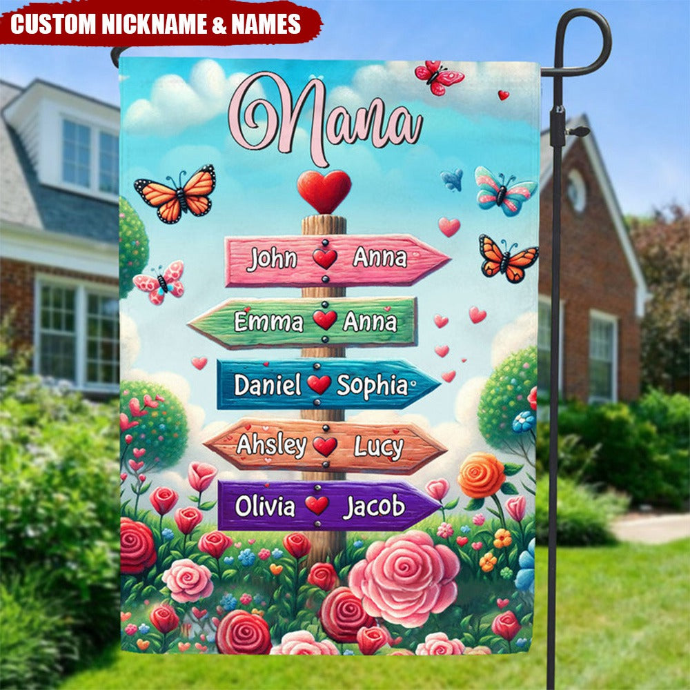 Grandma Spring Garden Signpost Personalized Flag - comxon