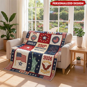 Personalized US 250th Anniversary Blanket -  Custom Name USA Independence Gift