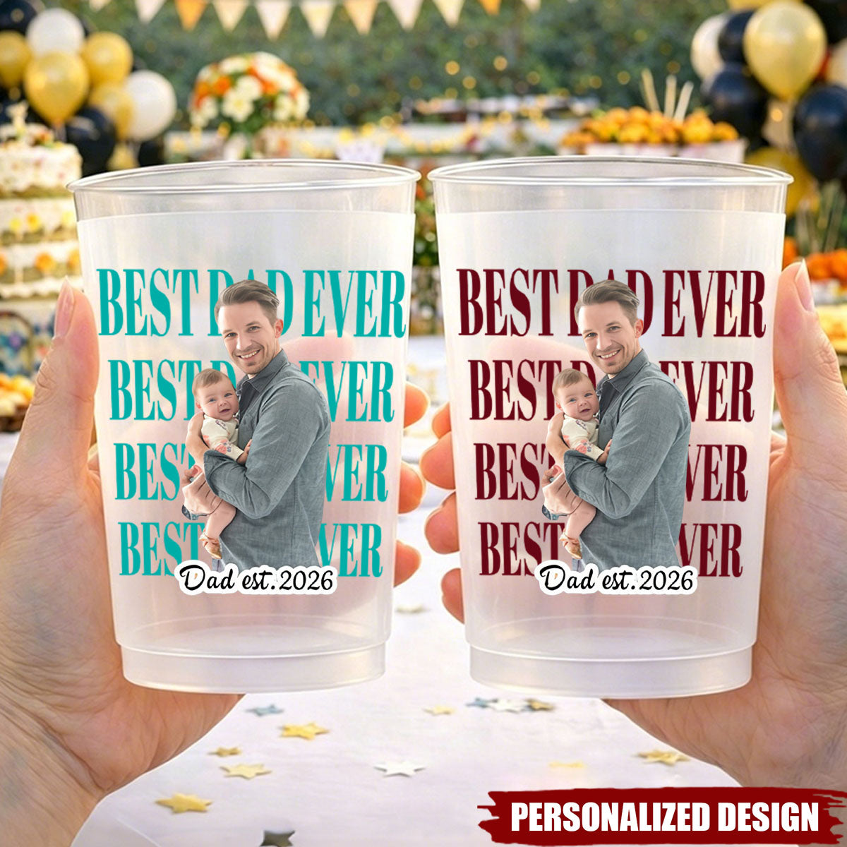 Personalized Father’s Day Party Cups, Custom Family Photo Reusable Drinking Cups for Dad