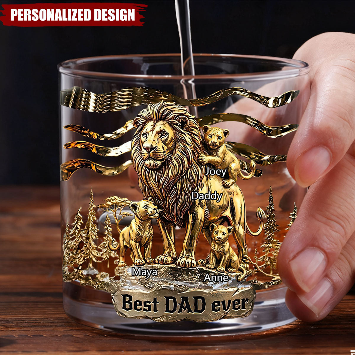 Personalized Lion Dad Whiskey Glass -Best Father‘s Day Gift