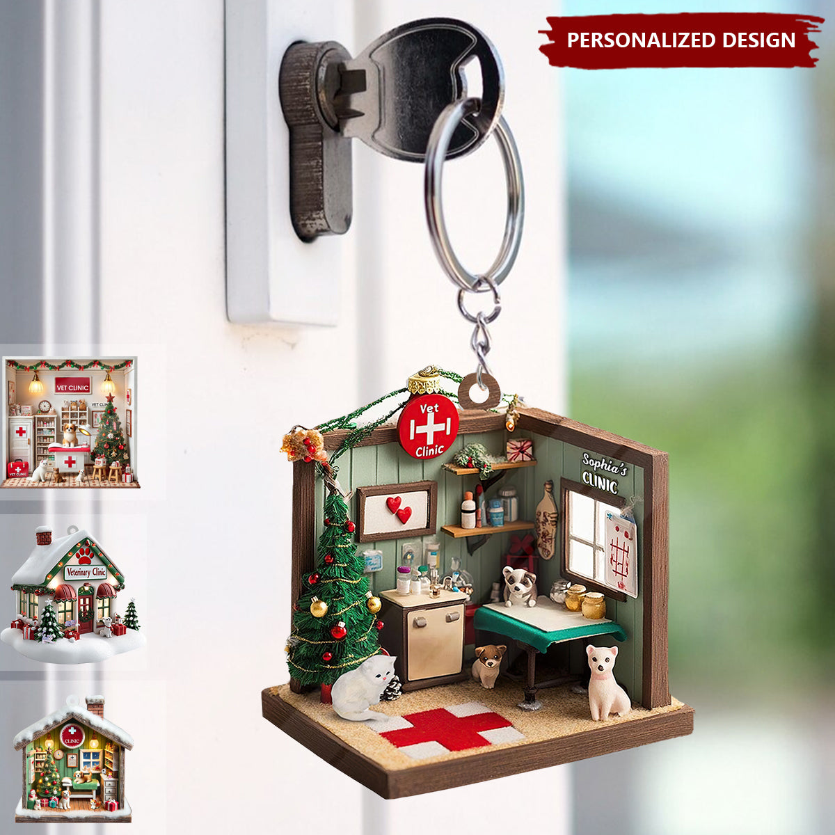 Personalized Veterinarian Clinic Christmas Keychain-Gifts For Veterinarian