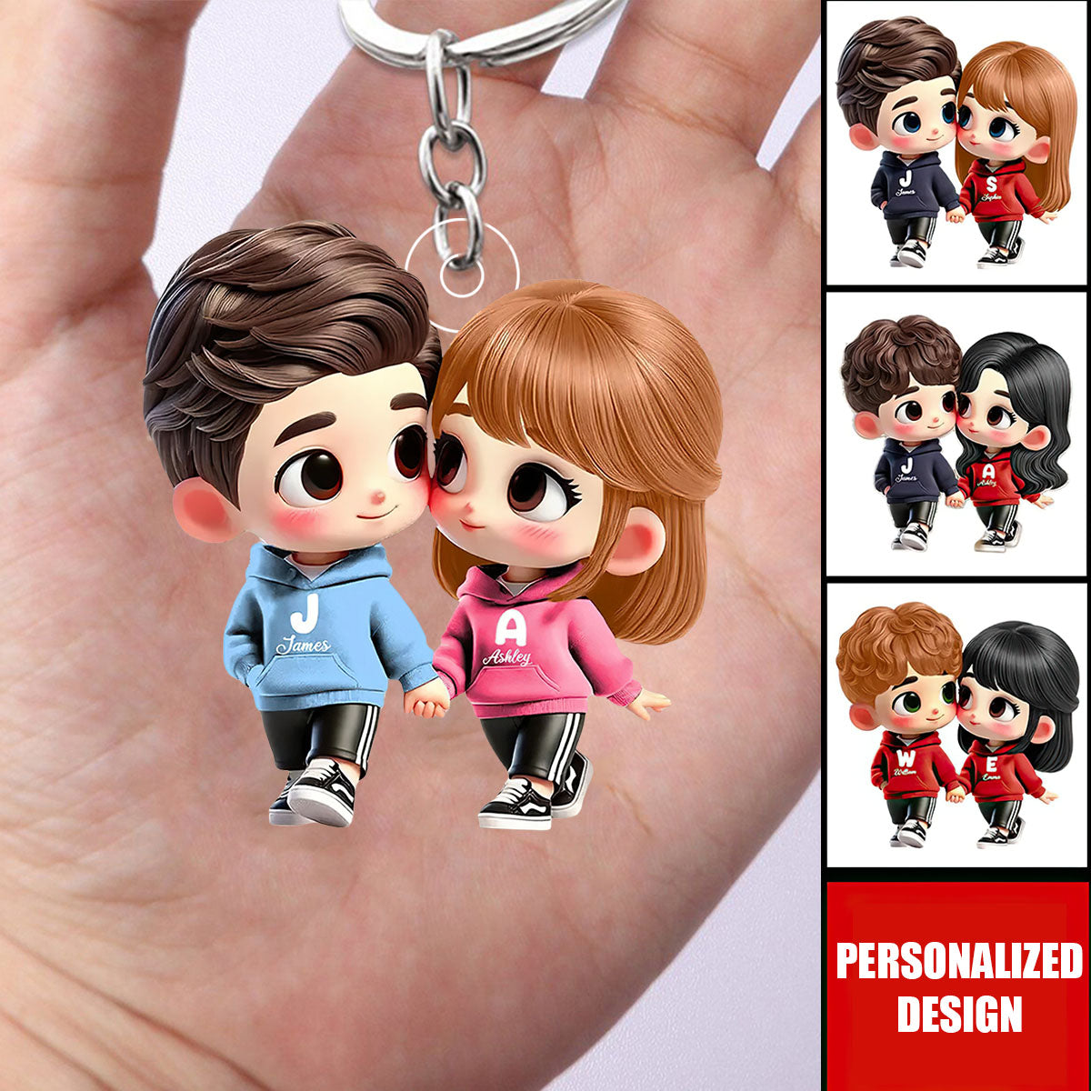 Cute Cartoon Couple Holding Hands Personalized Acrylic Keychain