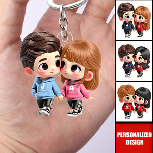 Cute Cartoon Couple Holding Hands Personalized Acrylic Keychain