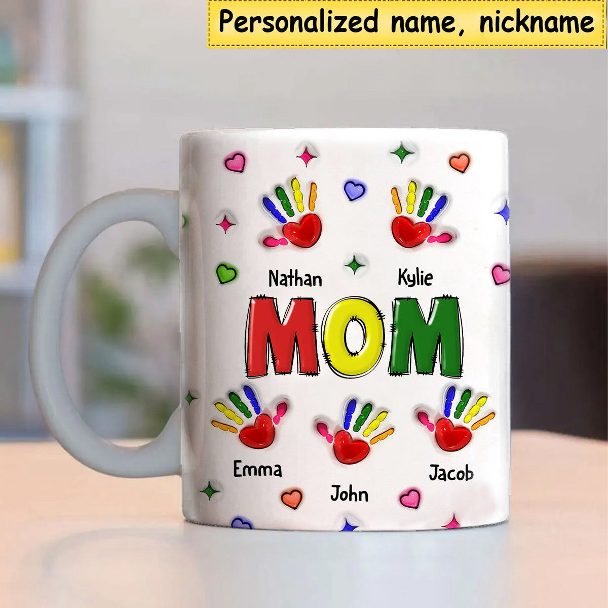 Personalized Colorful Grandma/Mom Handprint Grandkids Mug