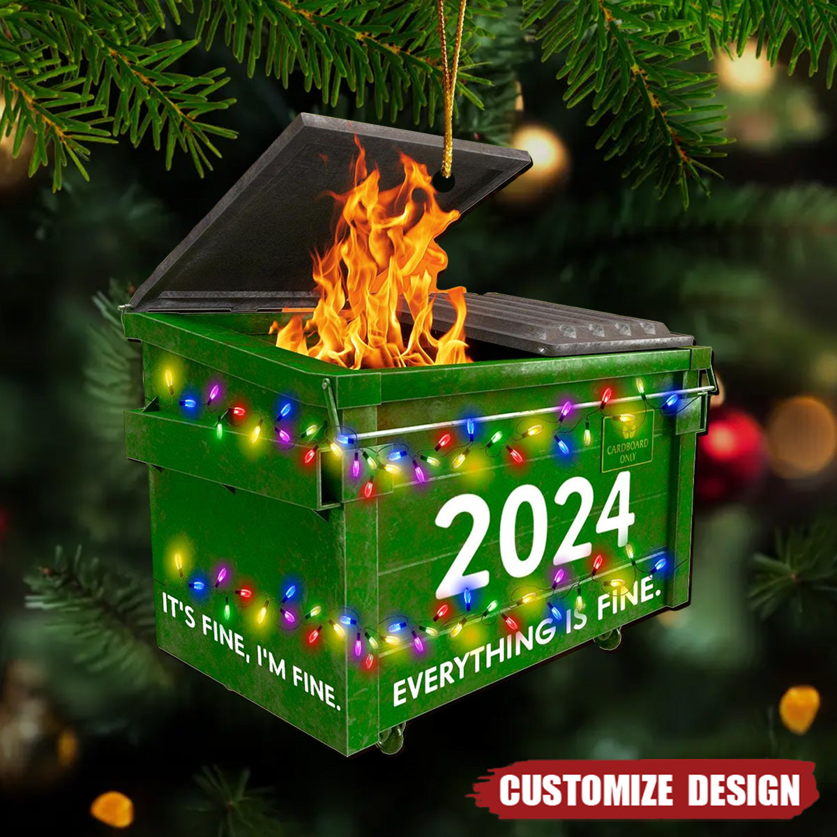 Dumpster on Fire Ornament, 2024 New Release Funny Christmas  Ornament,, Xmas Gag Gift