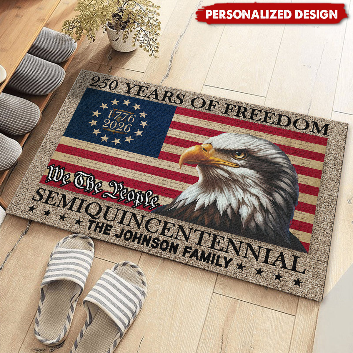 Personalized Patriotic Family Doormat —  American 250th Anniversary Gift