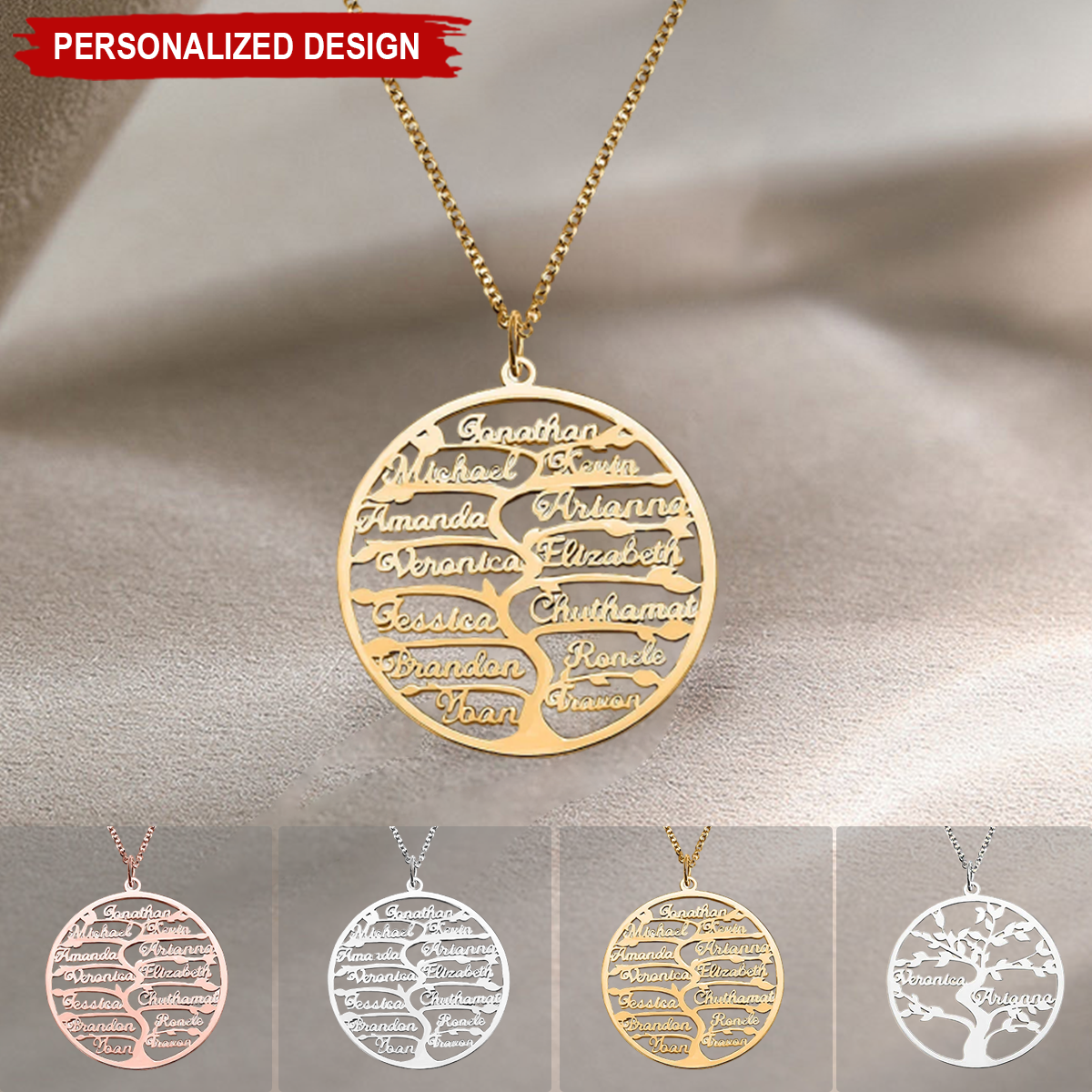 Personalized Family Tree Necklace with 1-13 Name Tree of Life jewelry Christmas Gift for Mom Grandma