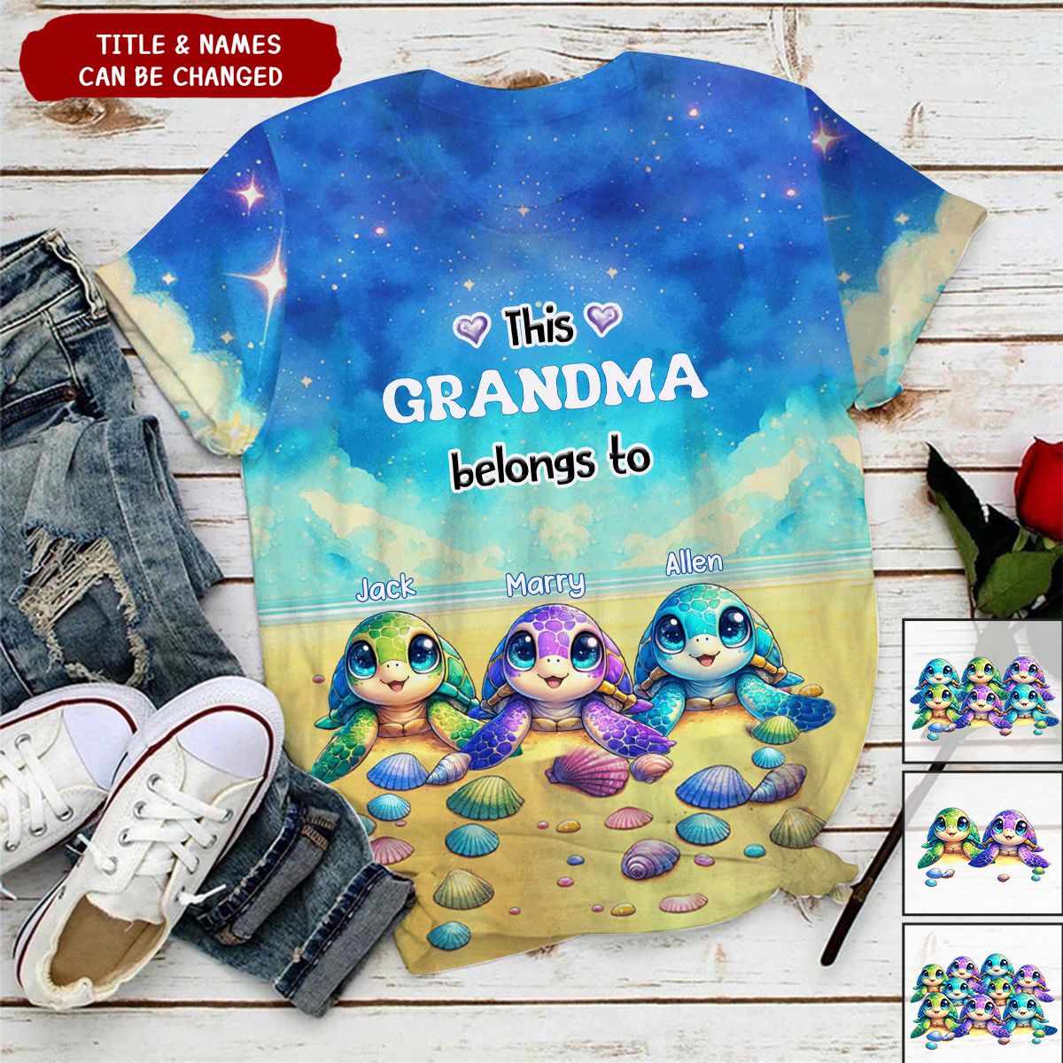 Personalized Cute Little Turtle Grandkids 3D T-shirt-Gift for Grandmas