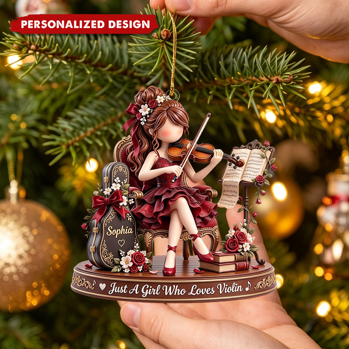 Vintage Violin Girl Custom Acrylic Ornament, Classical Music Themed Gift