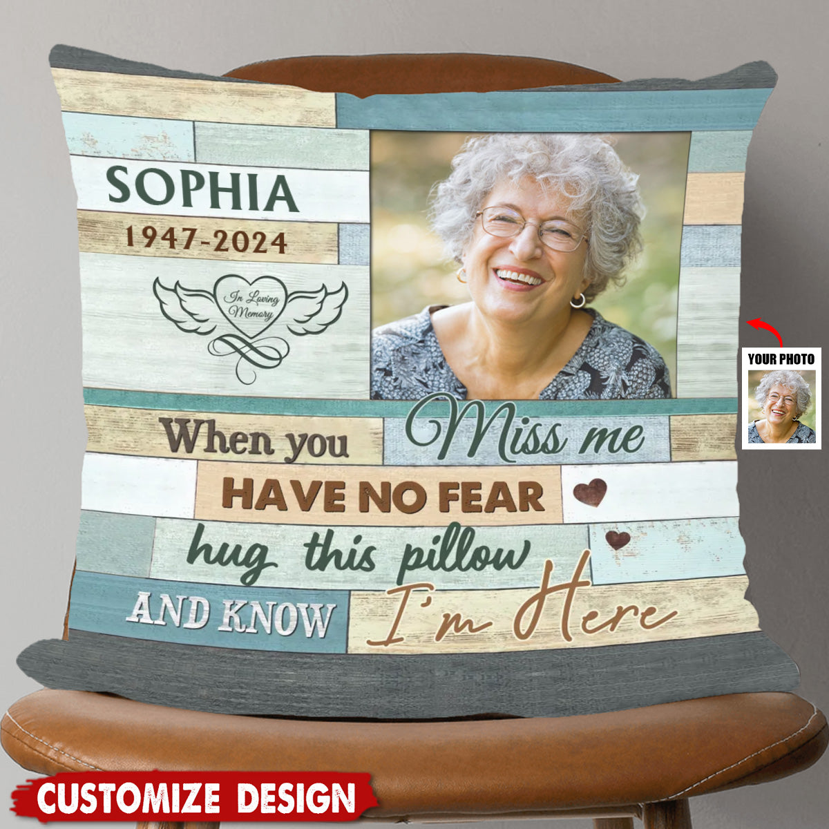 When You Miss Me - Personalized Photo Memorial  Pillow - Gift For Family, Siblings, Friends