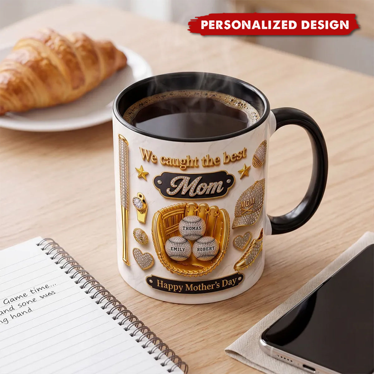 Personalized Baseball We Caught The Best Mom Mug - Custom Kids Names Mother's Day Gift