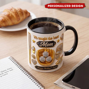 Personalized Baseball We Caught The Best Mom Mug - Custom Kids Names Mother's Day Gift