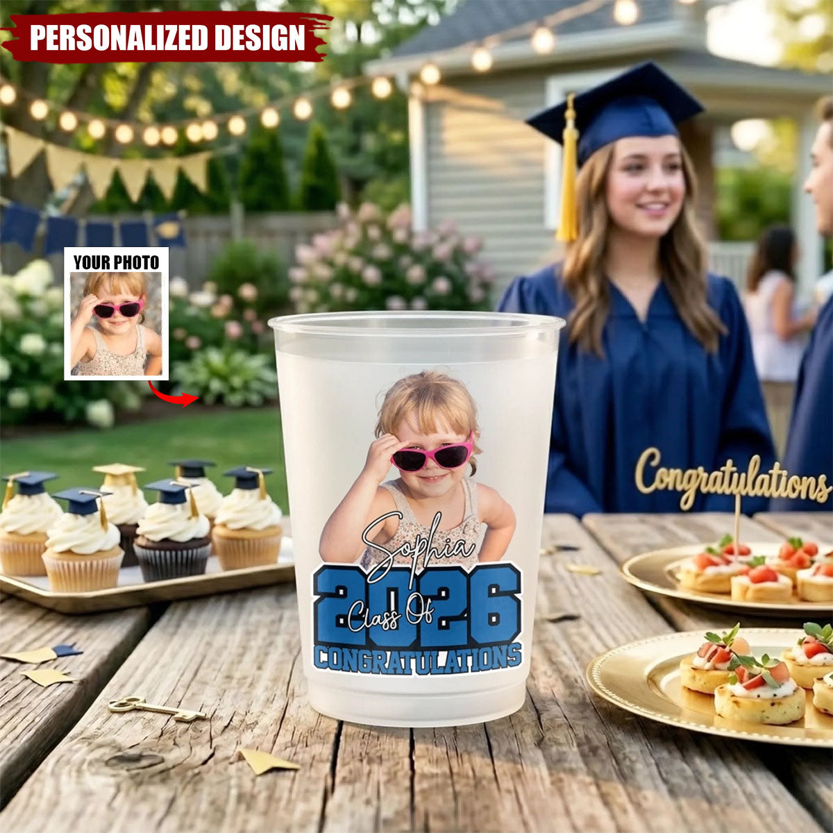 Personalized Graduation Party Cups - Custom Photo & Name Graduation Gifts
