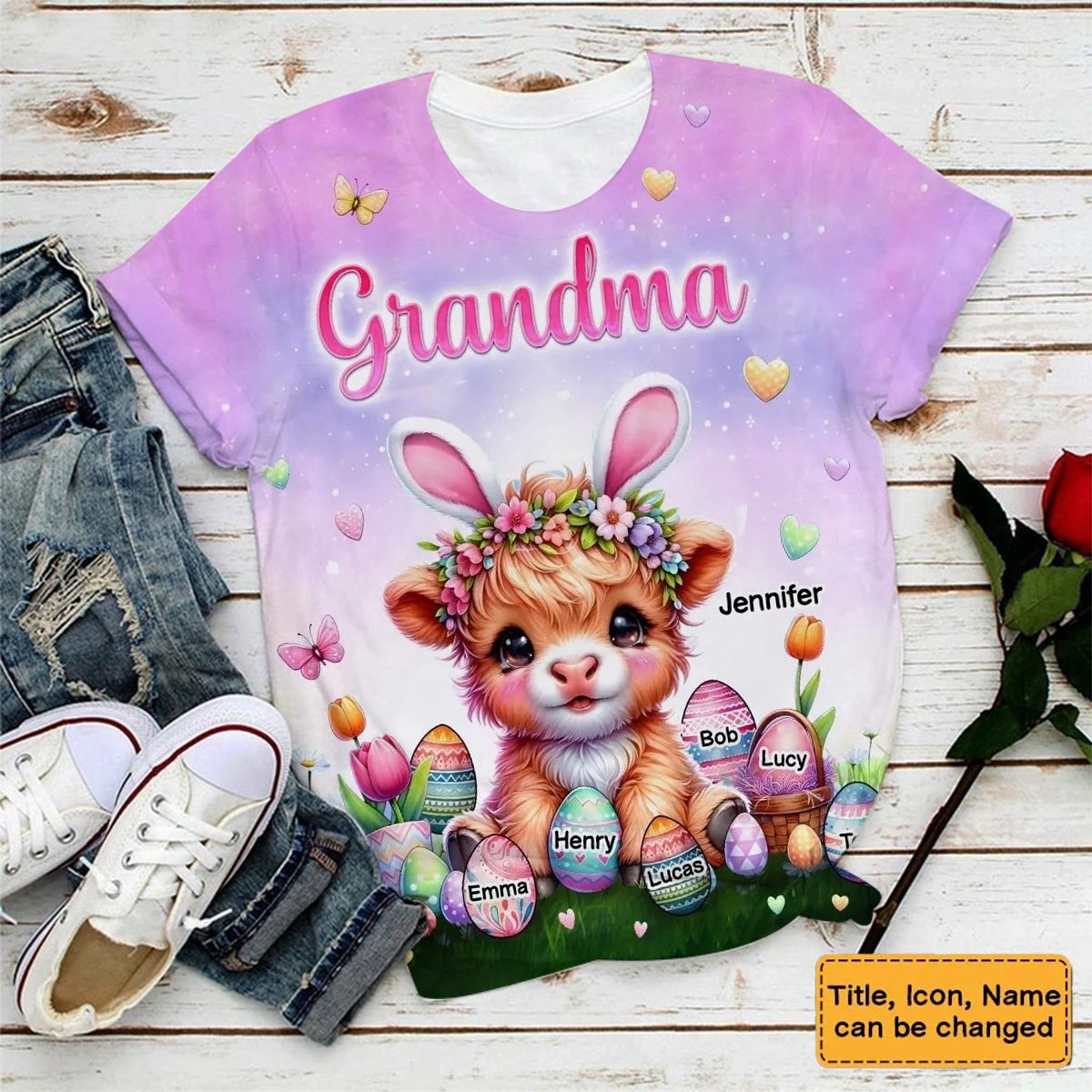 Personalized Grandma Easter Eggs Custom Grandkid Names All-over Print T Shirt