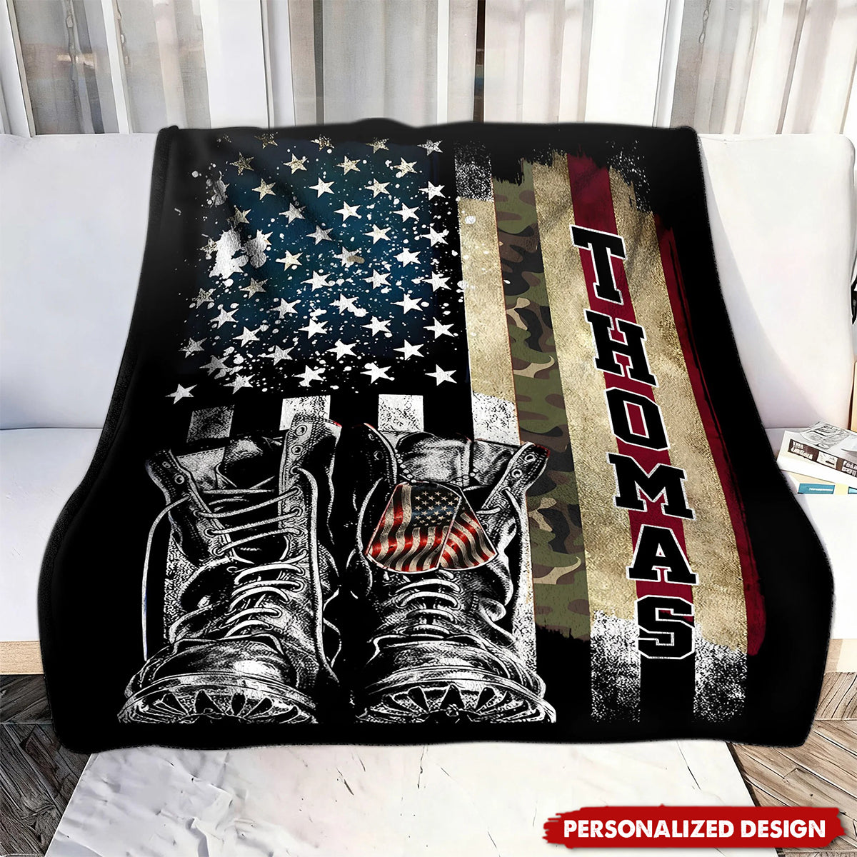 Personalized American Flag Combat Boots Blanket – Gift for Patriots