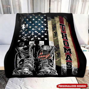 Personalized American Flag Combat Boots Blanket – Gift for Patriots