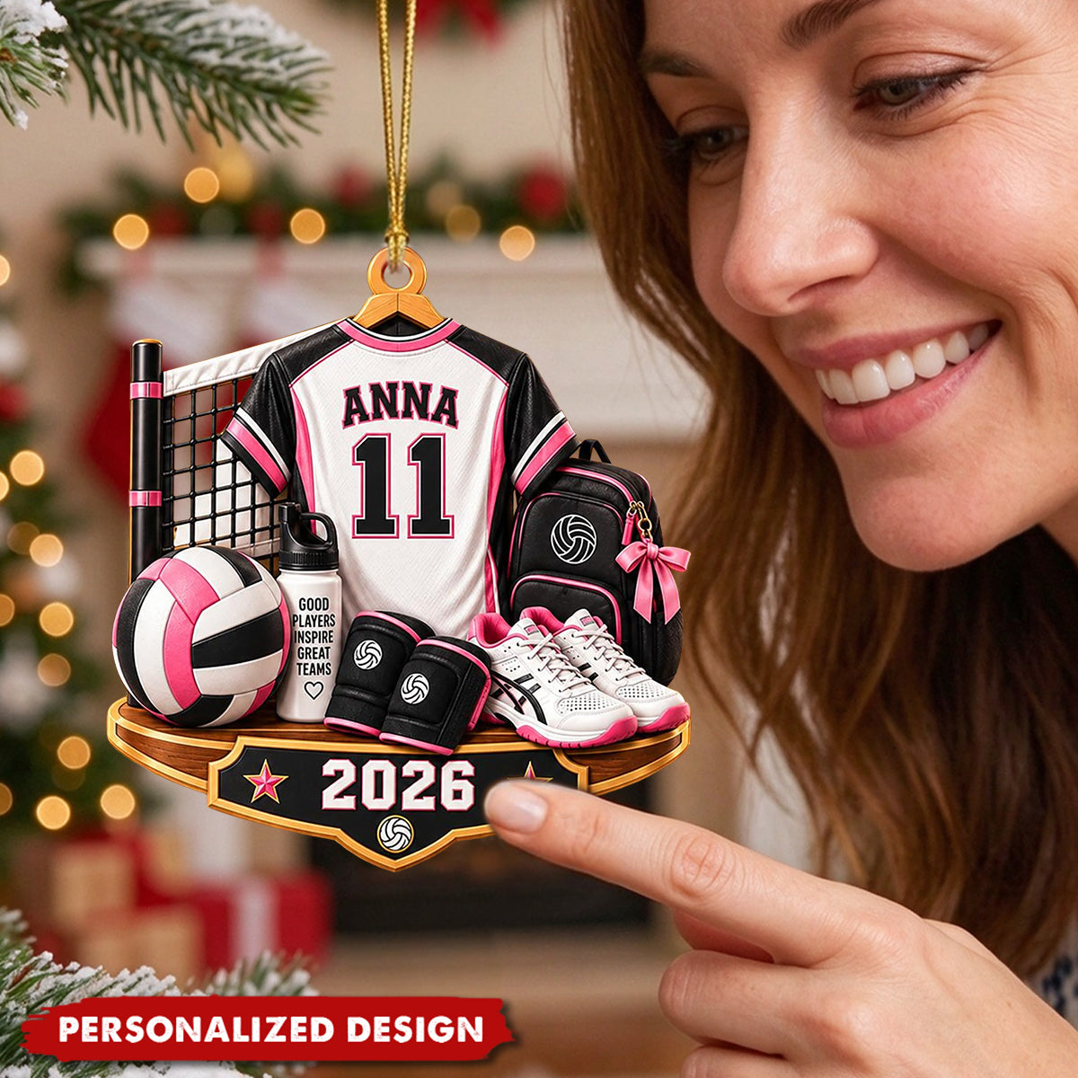 Personalized Volleyball Jersey Acrylic Christmas Ornament - Custom Name & Number Sports Keepsake
