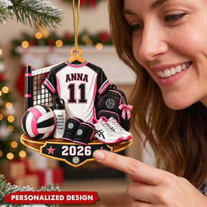 Personalized Volleyball Jersey Acrylic Christmas Ornament - Custom Name & Number Sports Keepsake