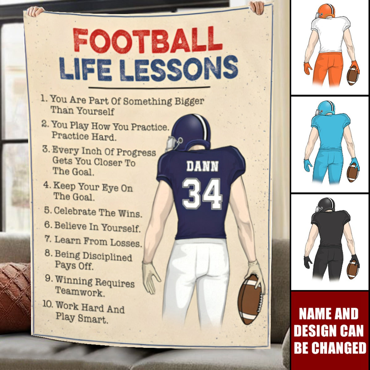 American Football Life Lessons Custom Blanket Gift For Football Player - Personalized Gifts For Football Lovers