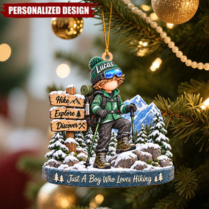 Personalized Outdoor Adventure Boy Christmas Ornament - Hiking Lover Acrylic Keepsake
