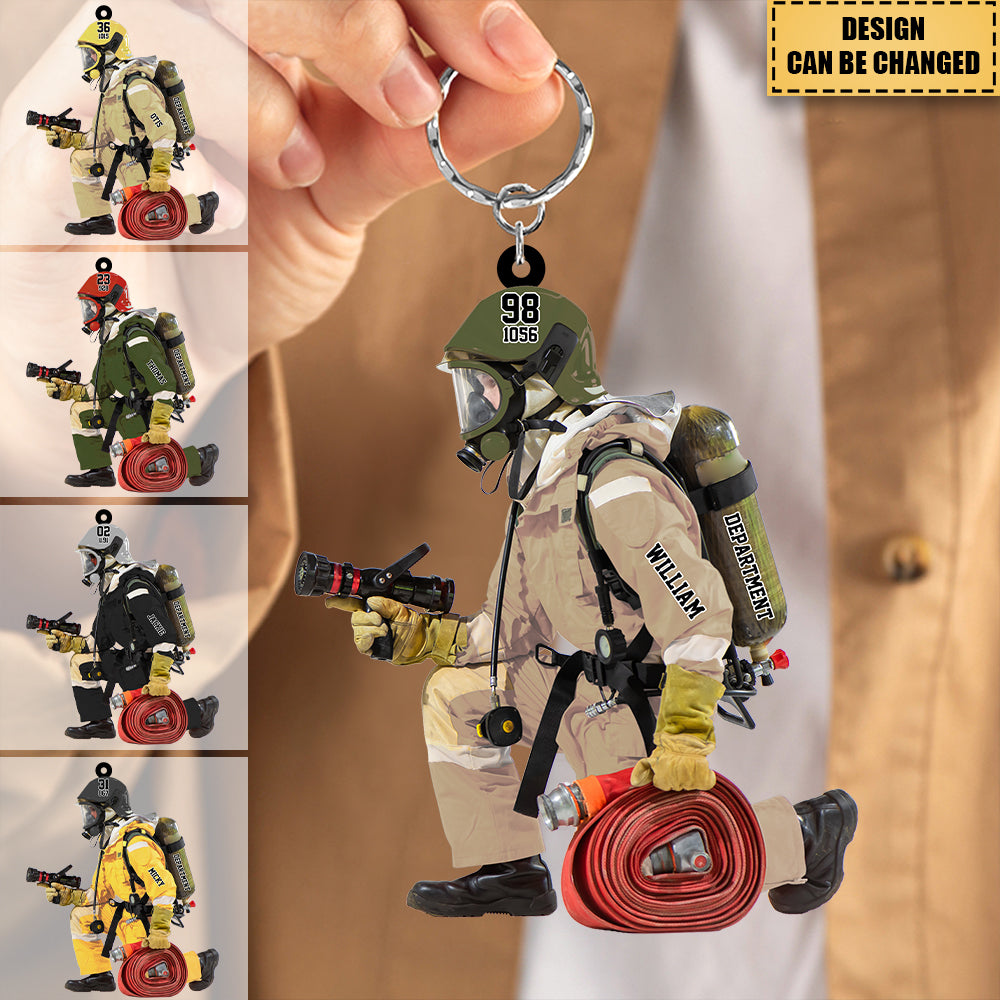 Personalized firemen fully equipped acrylic keychain-gift for the firemen