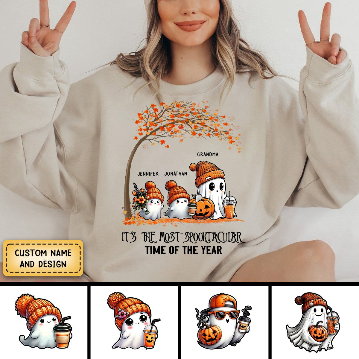 It's The Most Spooktacular Time Of The Year Grandma/Mom Spooky Ghost Personalized Shirt, Fall Halloween Sweater