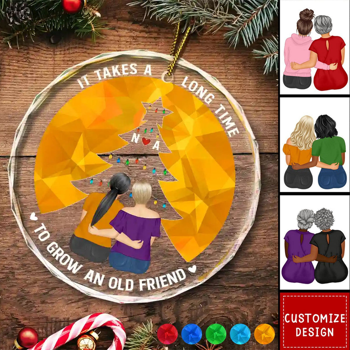 2024 New Release - Grow An Old Friend - Personalized Circle Glass Ornament